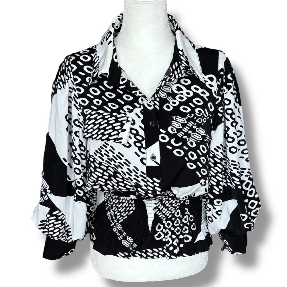 Vintage Gracia Cropped Abstract Print Peplum Blouse Size L